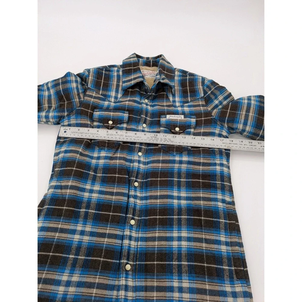 True Religion Sherpa Lined Flannel Shirt Jacket Blue Plaid Western Pearl Snap XS